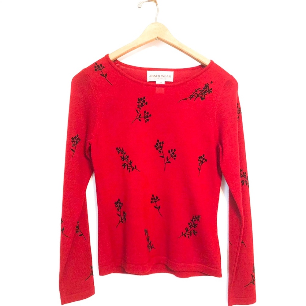 Jones Wear Petite Red & Black Wool Blend Sweater